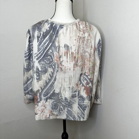Chico's Watercolor Print Open Jacket‎ Women’s Medium Textured 3/4 Sleeve Size 3 - Picture 6 of 14